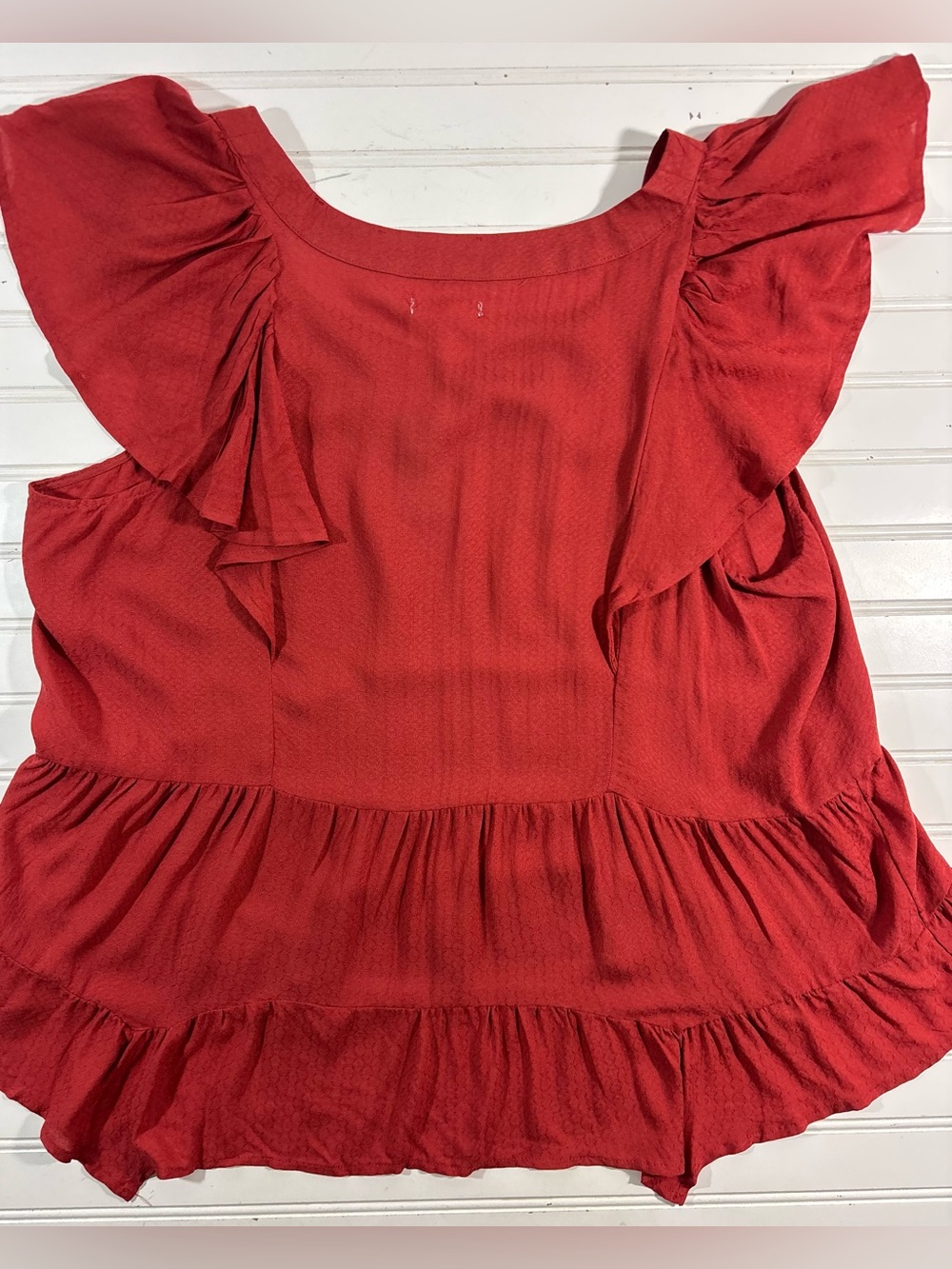 Maurices Ruffled Babydoll Blouse Cap Sleeve Rust Red Womens Size XXL Flowy Boho - Picture 15 of 16